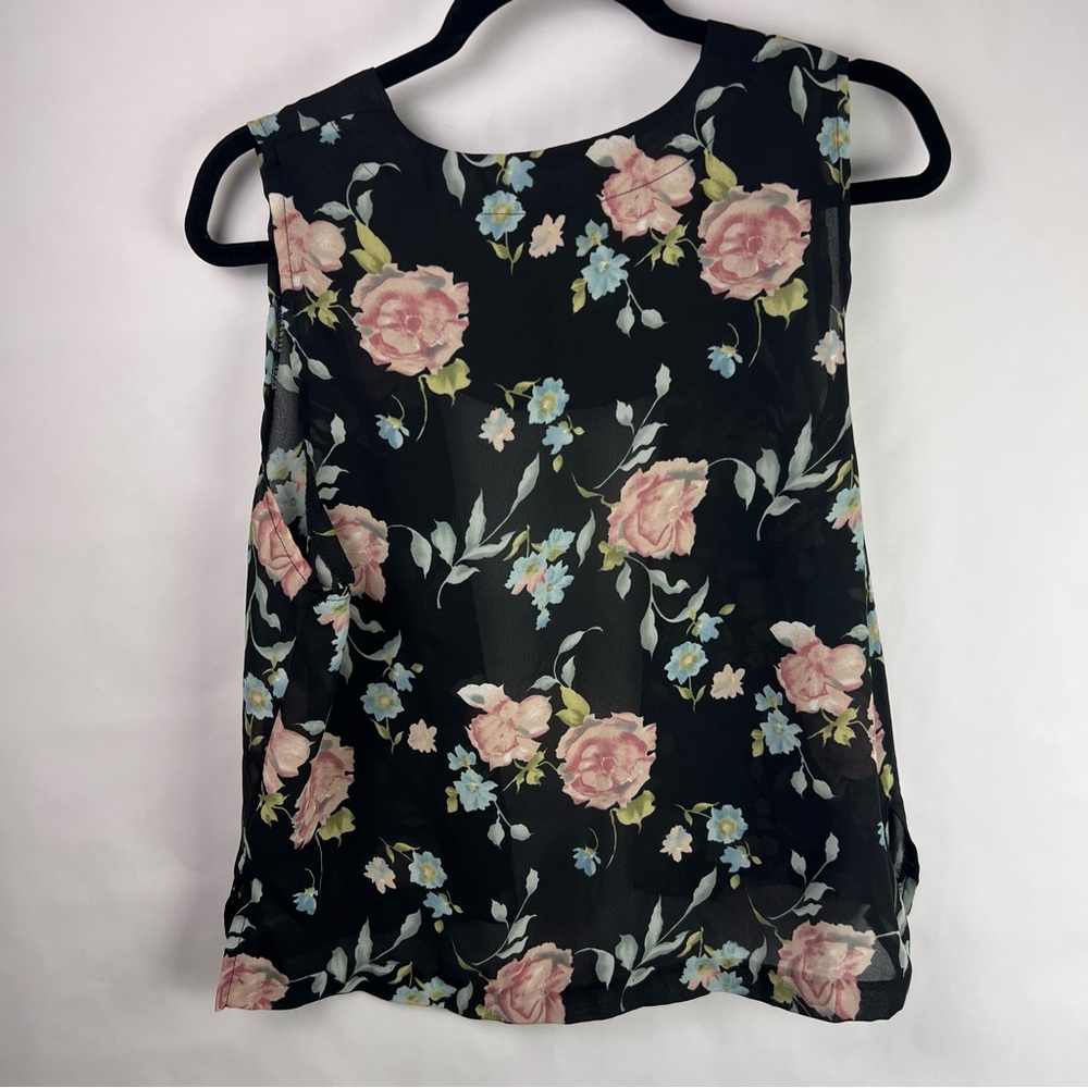 Stacey! Black Sheer Floral Open Front Vest Blouse, Vintage USA Made 8P, Romantic - Picture 8 of 10
